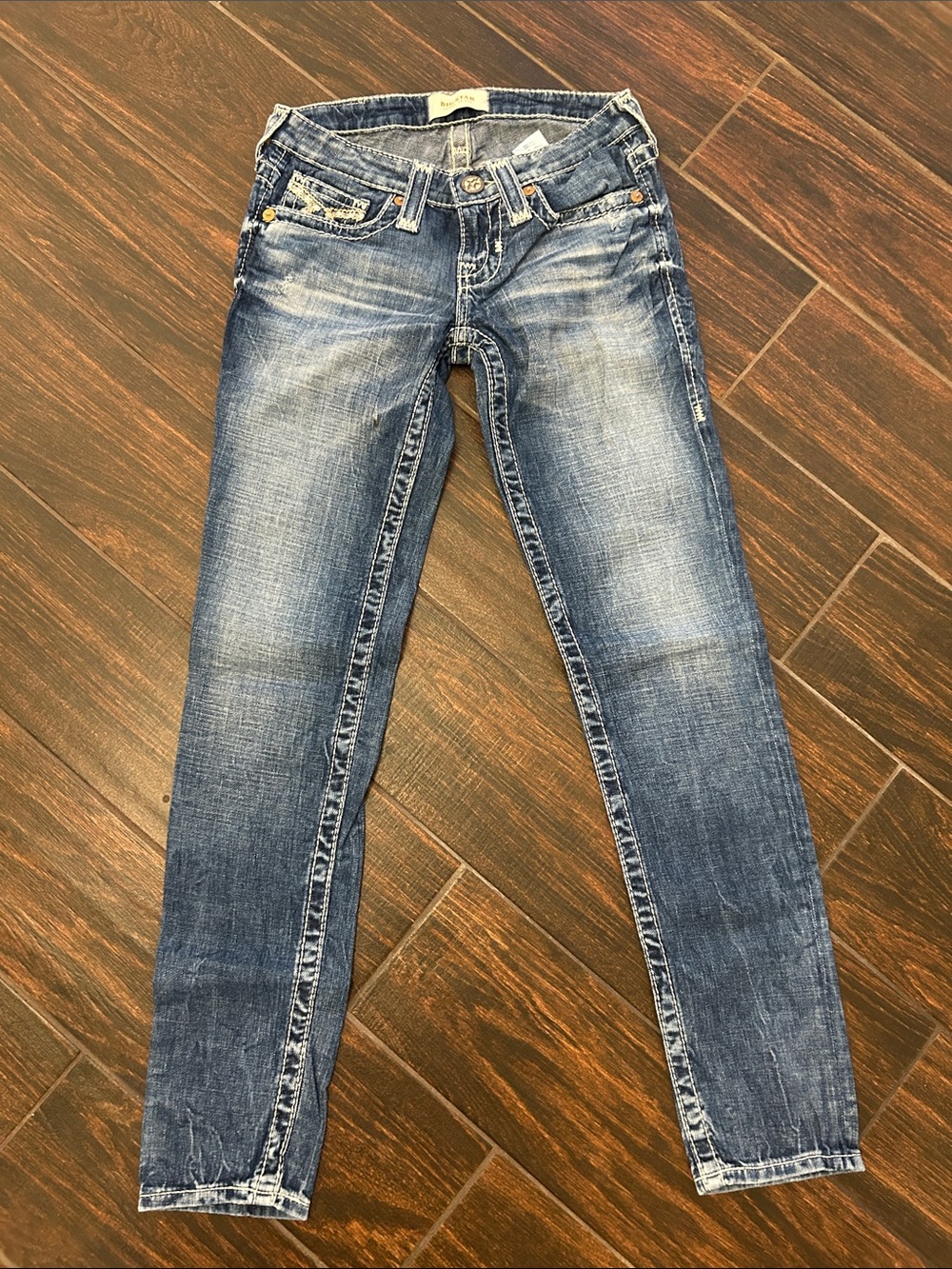 Big Star Women's Skinny Jeans in Distressed Blue Wash